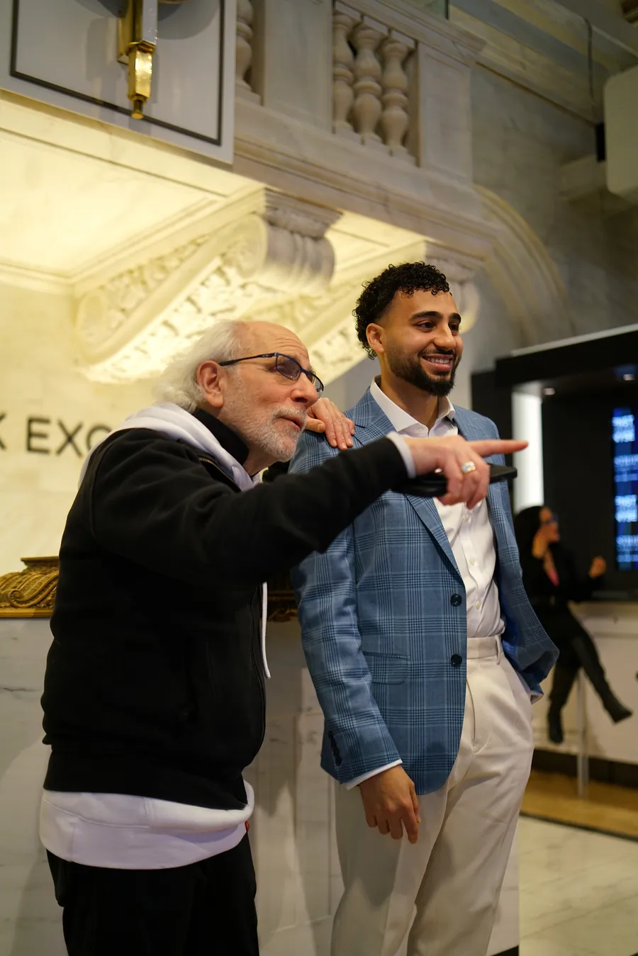 Nour with Peter Tuchman, the Einstein of Wall Street, on the floor of the New York Stock Exchange