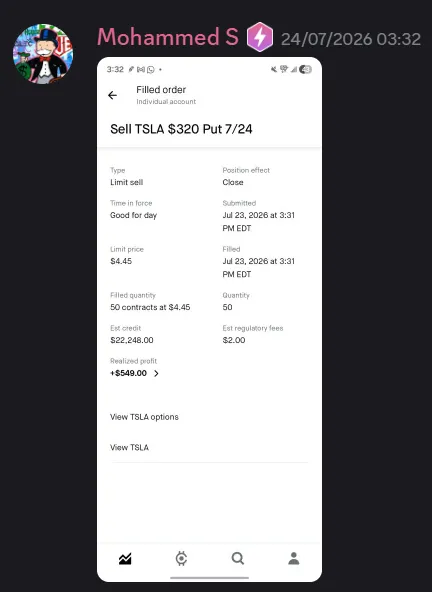 StockHours member sharing a profit screenshot in the community