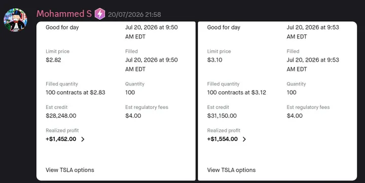 StockHours member sharing a profit screenshot in the community