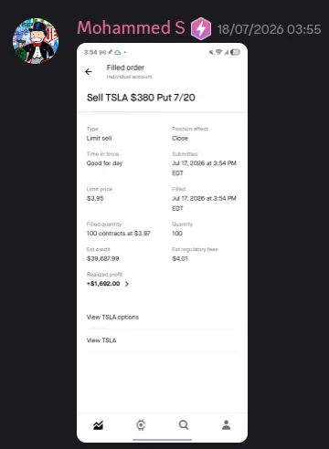 StockHours member sharing a profit screenshot in the community