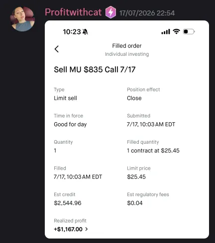StockHours member sharing a profit screenshot in the community