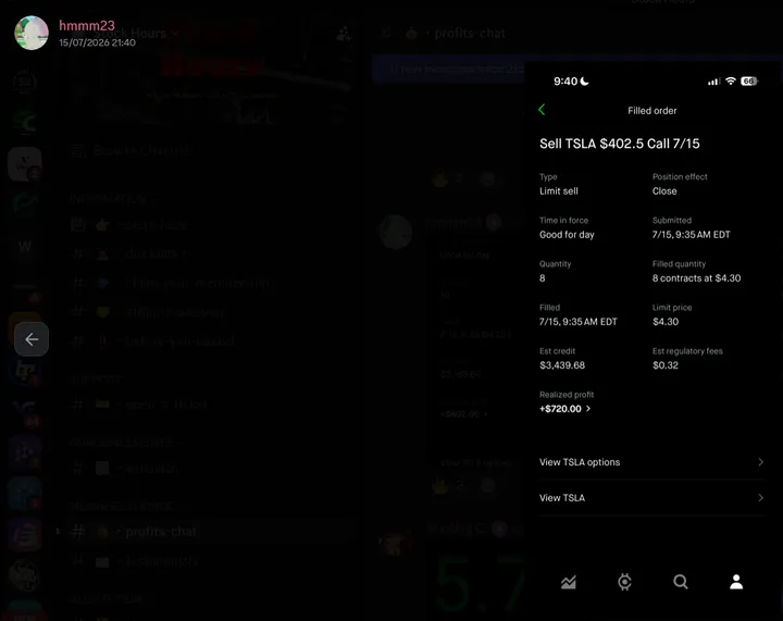 StockHours member sharing a profit screenshot in the community