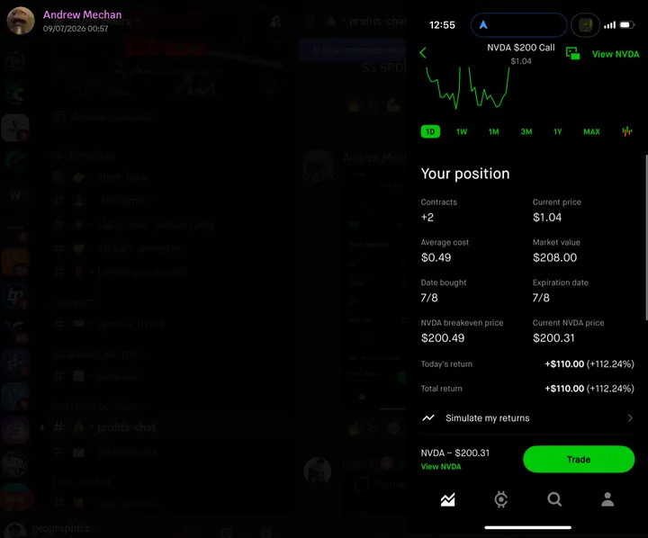 StockHours member sharing a profit screenshot in the community