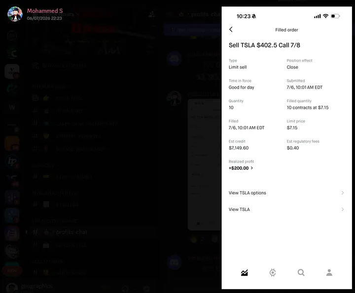 StockHours member sharing a profit screenshot in the community