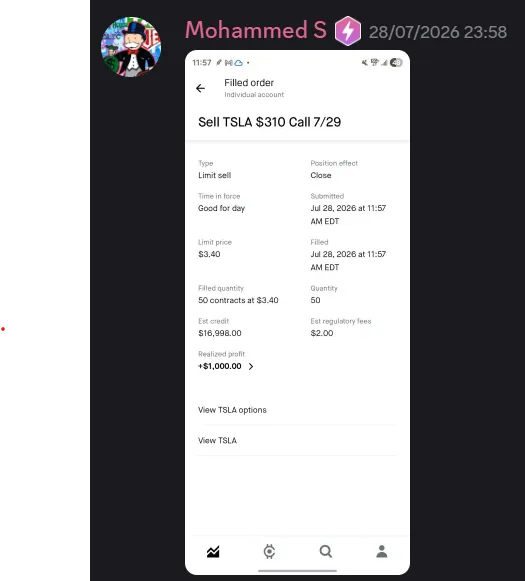 StockHours member sharing a profit screenshot in the community