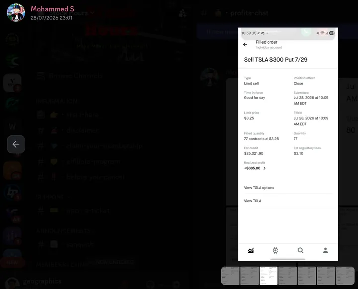 StockHours member sharing a profit screenshot in the community