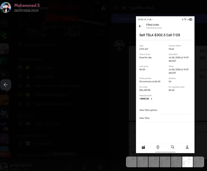 StockHours member sharing a profit screenshot in the community
